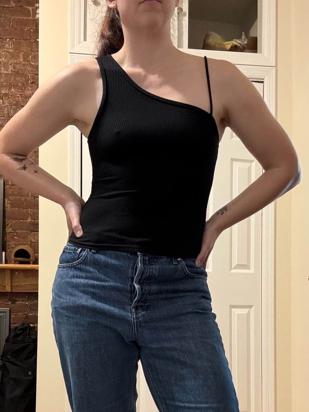 Reformation One-Shoulder Black Ribbed Tank